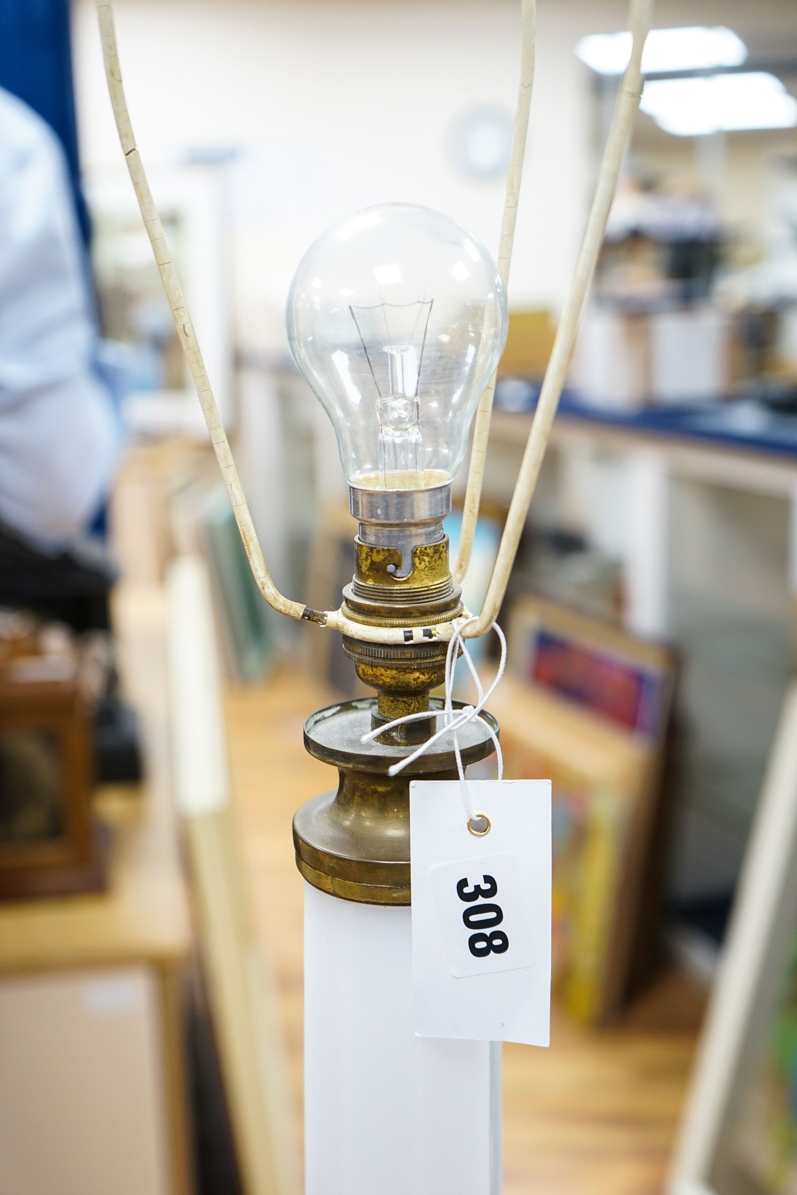 A 19th century French opaline glass lamp converted to electric 54cm